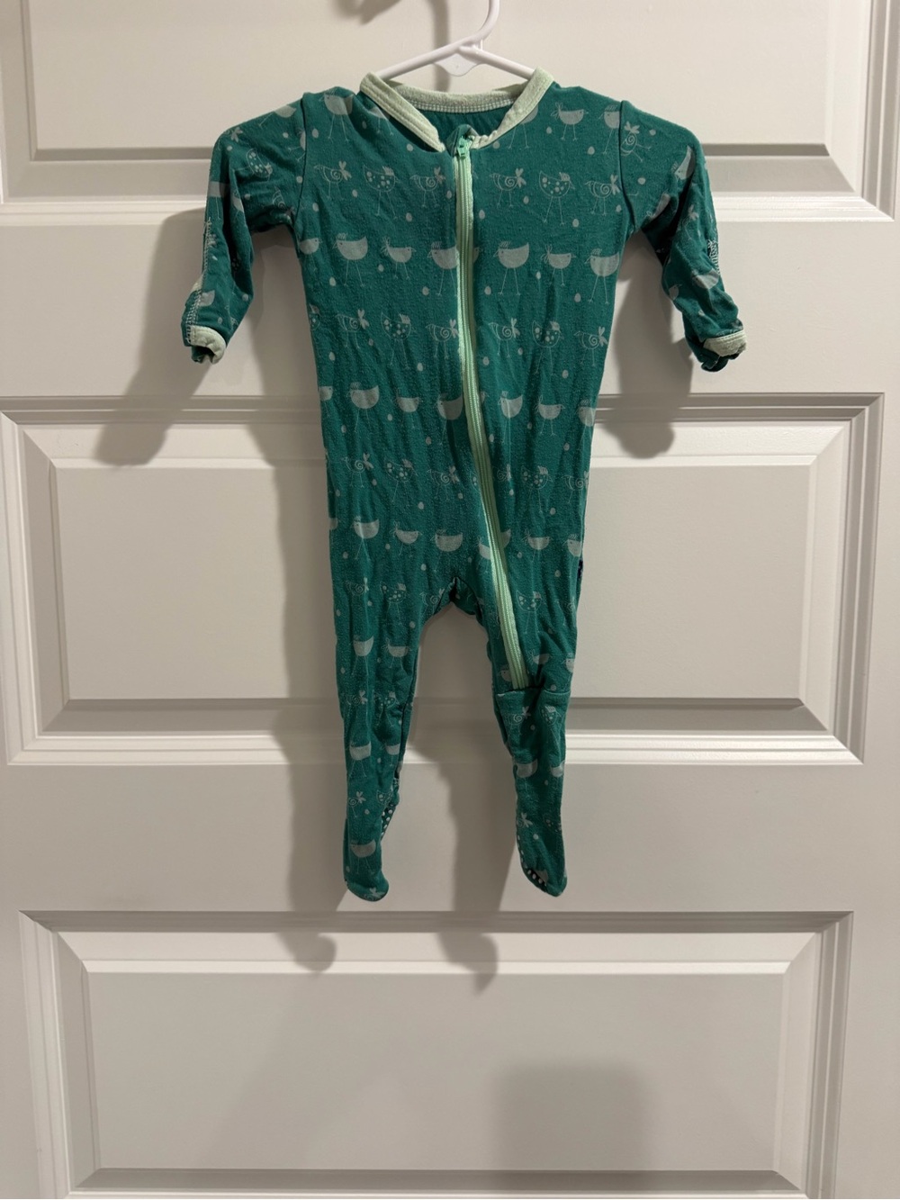 Kickee Pants Teal Green Footed One-Piece with bird Print